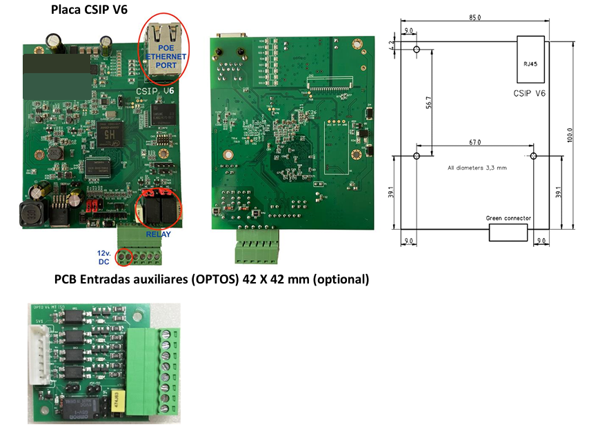 Placa CSIP V6, cotas y placa OPTO opcional