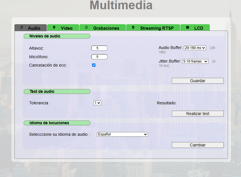 Configuración de audio multimedia