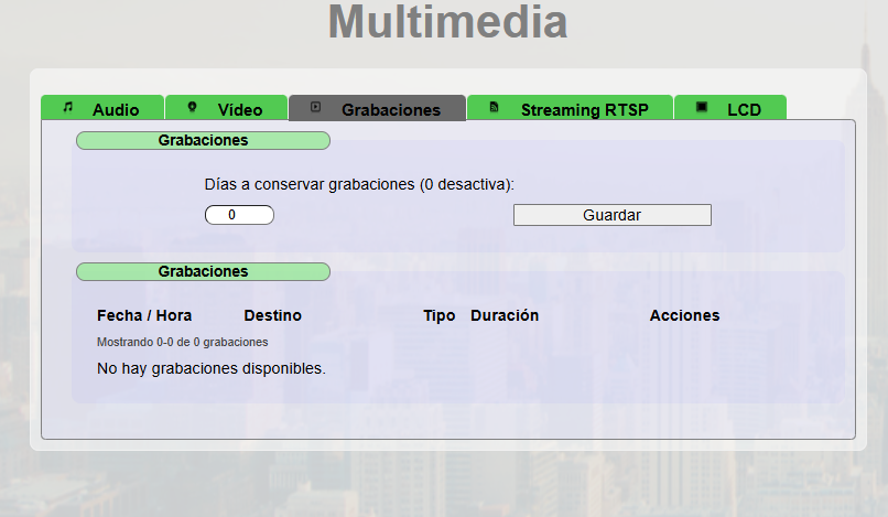 Configuración de grabaciones