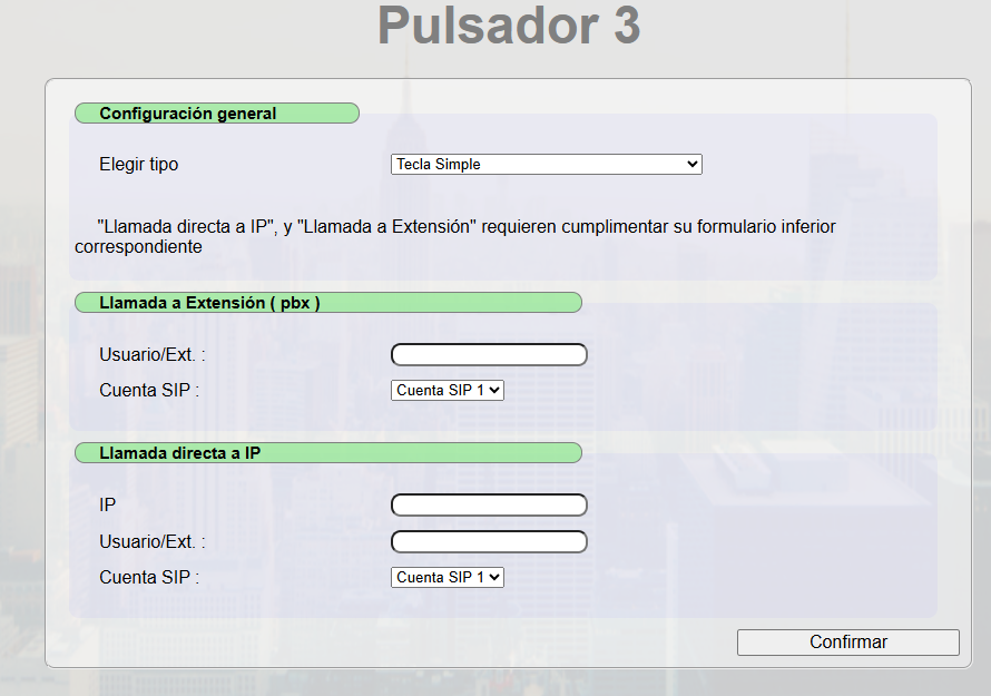 Configuración de pulsador o tecla