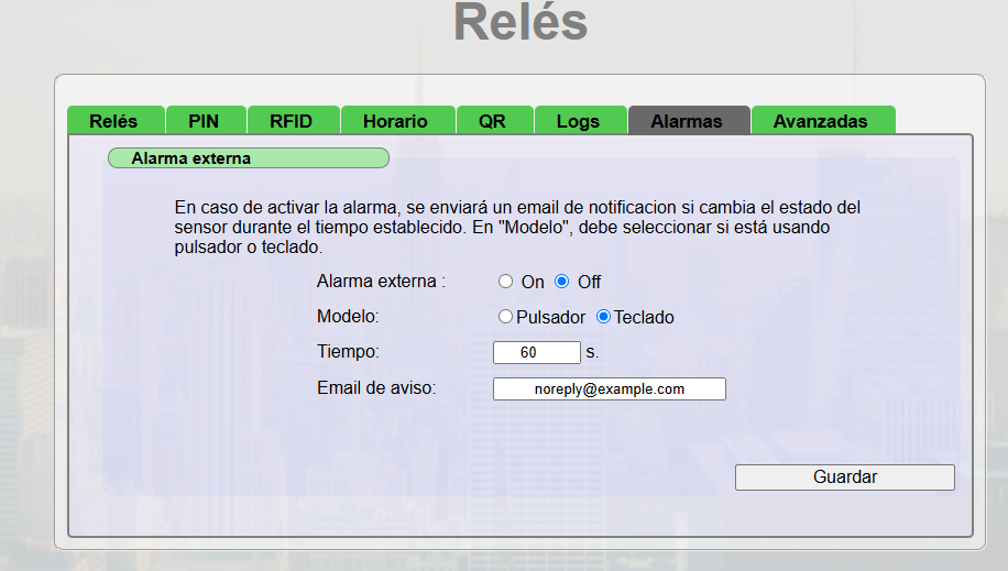 Configuración de alarmas