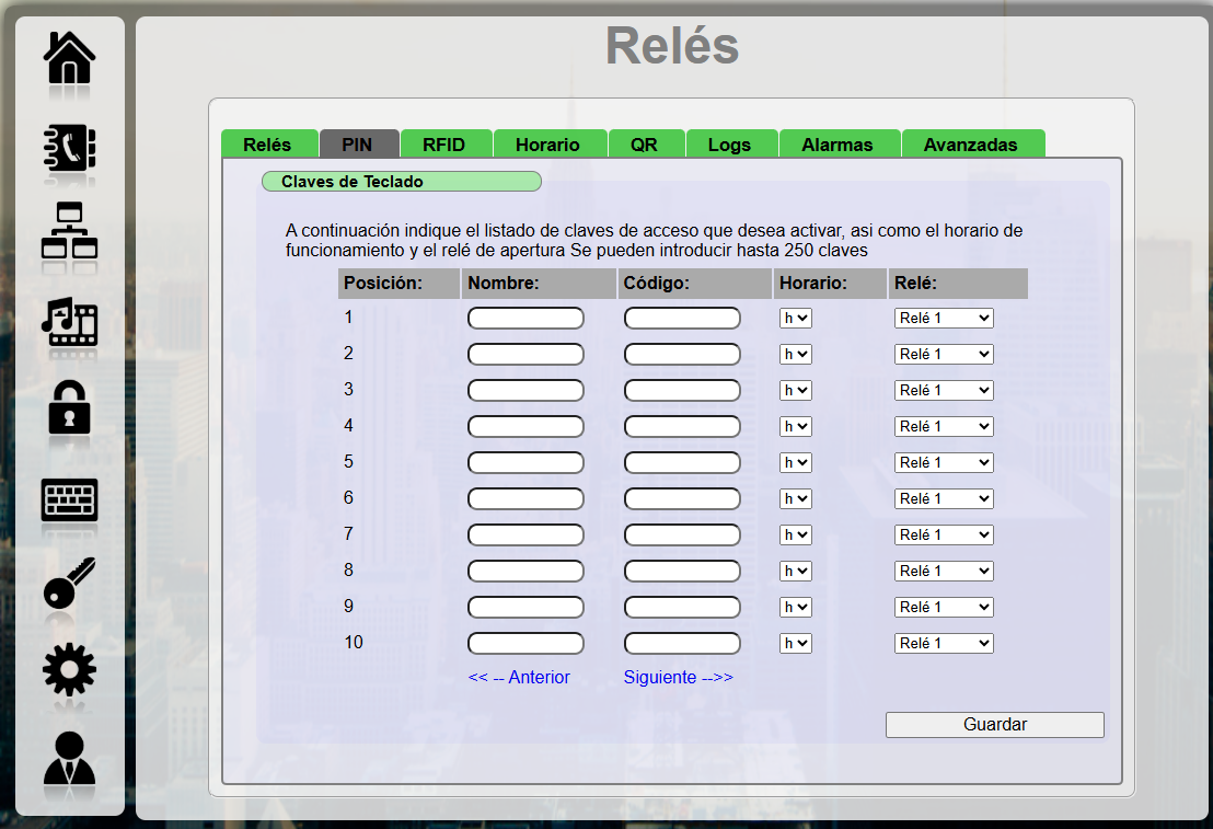 Configuración de claves PIN