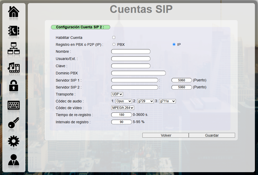 Configuración de cuenta SIP
