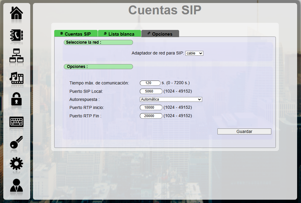 Opciones SIP generales