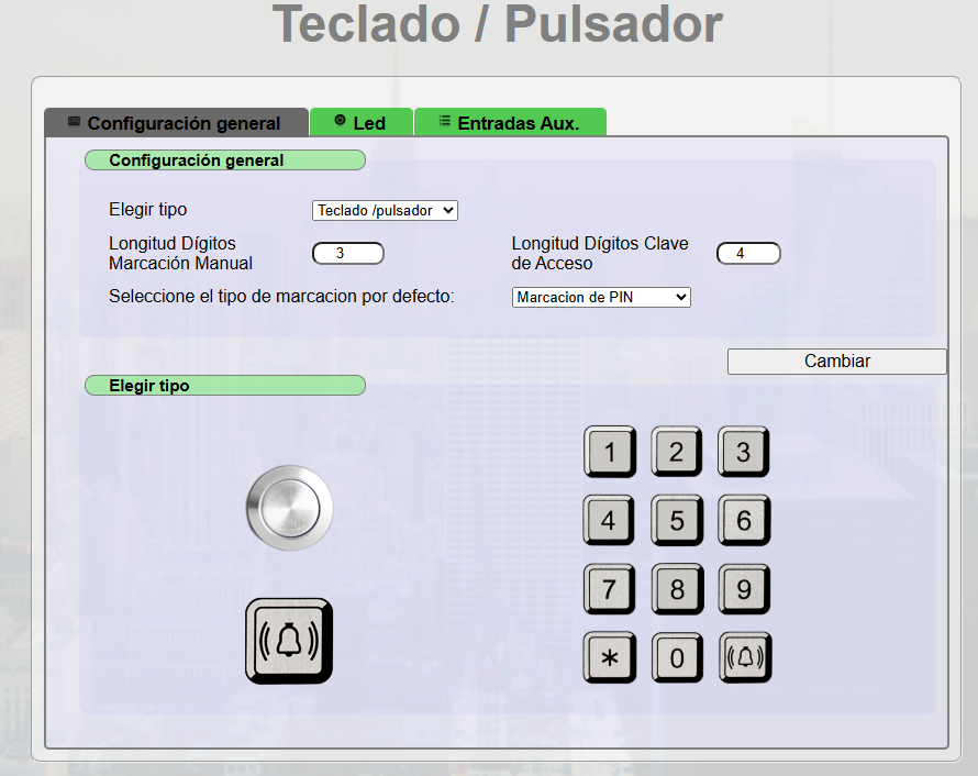 Configuración general de teclado y pulsador