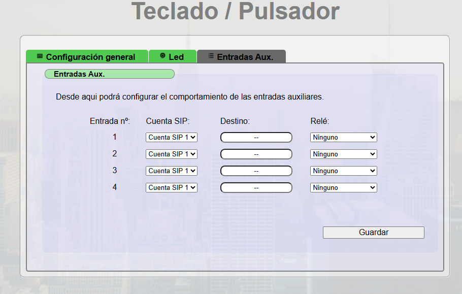 Configuración de entradas auxiliares