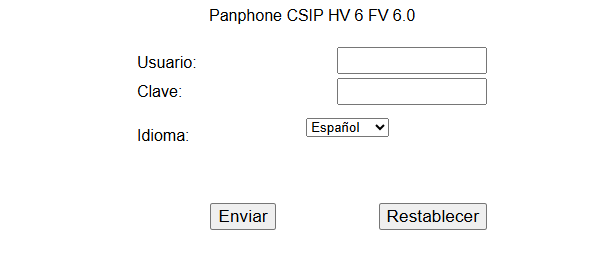 Pantalla de identificacion del PANPHONE IP CSIP V6